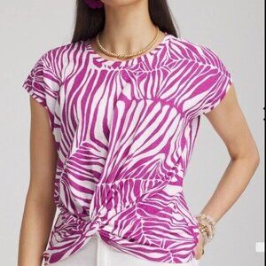 Chico’s Jungle Inverted Knot Front Top Blouse Cap Sleeve Size 2